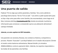 Participación en el programa SER Saludable dirigido por Sara Tabares.